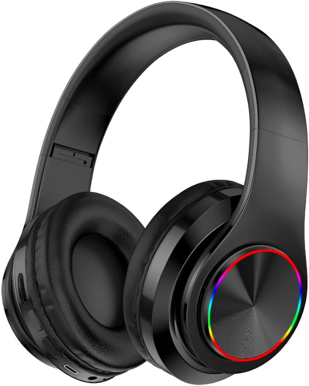 Wireless Bluetooth Headphones-Colorful Lights/Foldable/Large Battery Capacity/Built-in Microphone-Bluetooth 5.0/10 m Range/Stereo Surround/Comfortable affixed Ears (black)