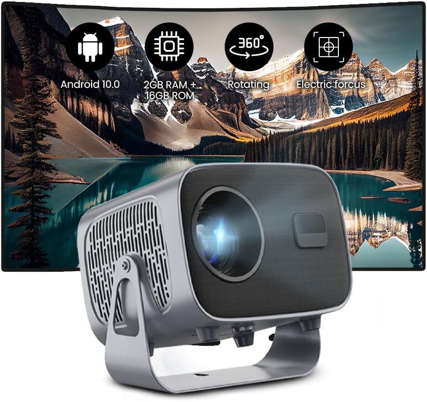 360° Rotatable Mini Projector 1080P Android 11.0 Wall Projector with Speaker, Netflix, Auto Focus 2+16GB TV Projector Bluetooth