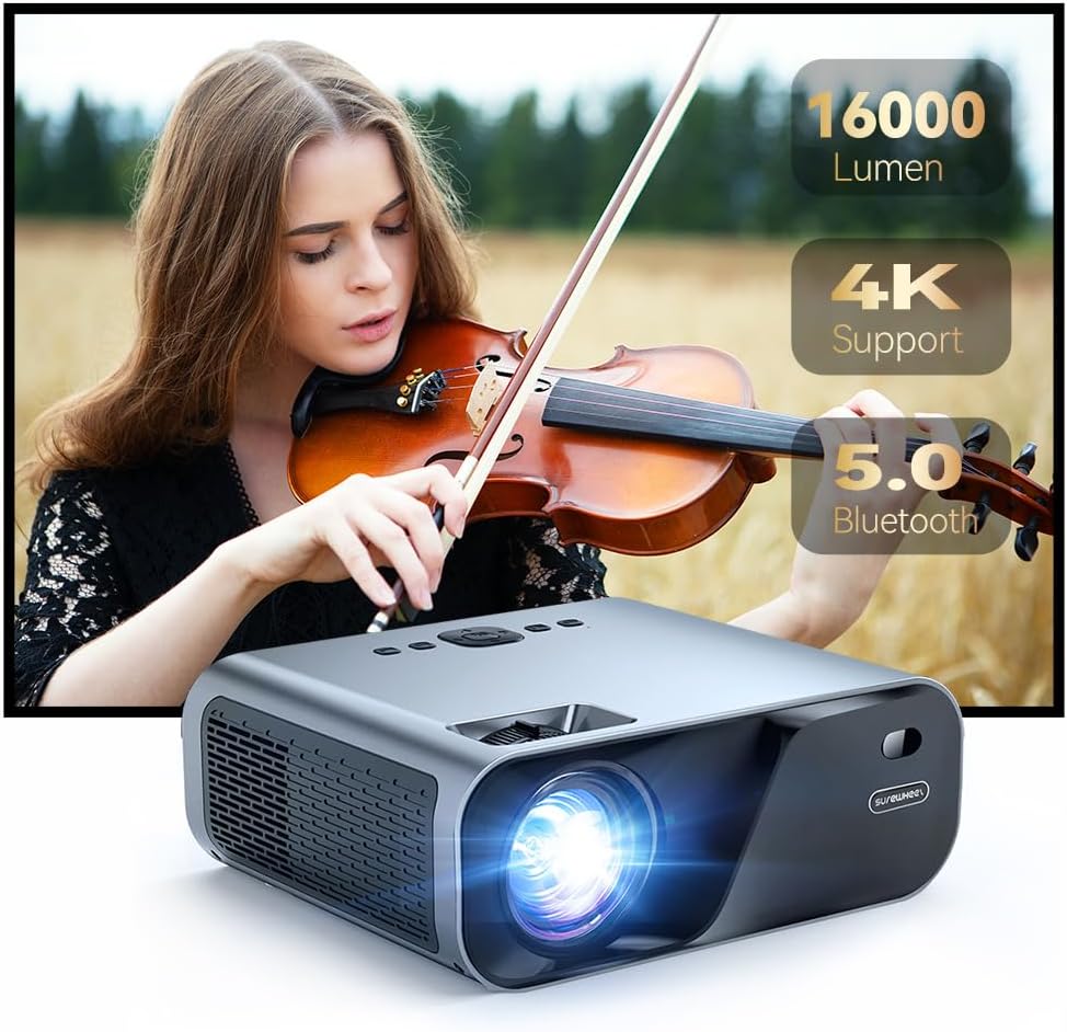 SUREWHEEL E60 Mini Projector 15000 Lumen Native 1080P Support 4K Video Projector 5G WiFi Compatible Bluetooth/TV Stick/HDMI/USB/Phone/Tablet/Game Console (Grey)