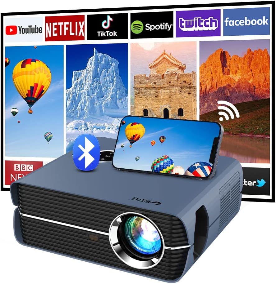 4K Smart Projector with WiFi Bluetooth, Portable Wireless Home Cinema Projectors for iPhone Laptop, LED 8500Lumens Native 1080P Projector for Outdoor Gaming Presentation HDR TV Stick