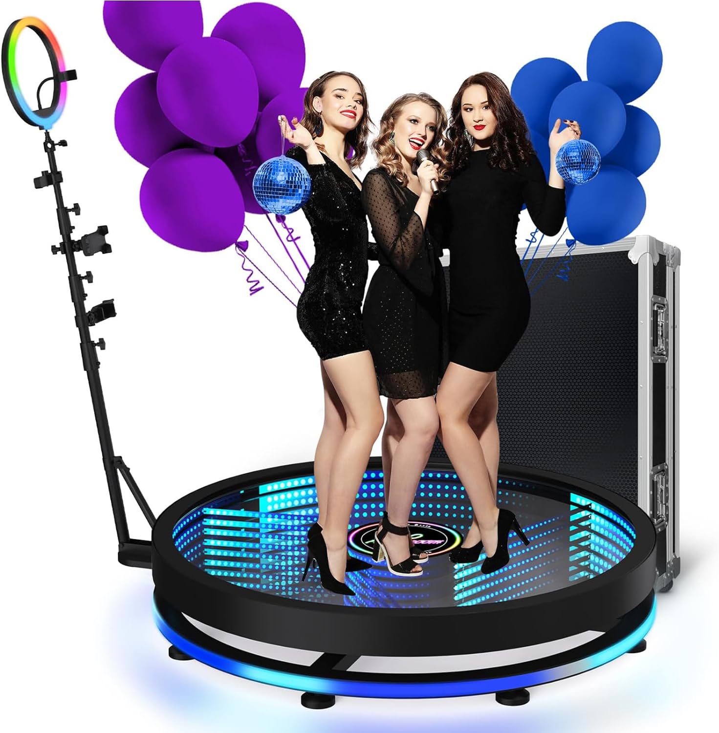 360 Photo Booth Machine for Parties People to Stand on with Ring Light and Free Logo, APP Remote Control Automatic 360 Spin Camera Booth with Extendable Stand 39.4"/100cm