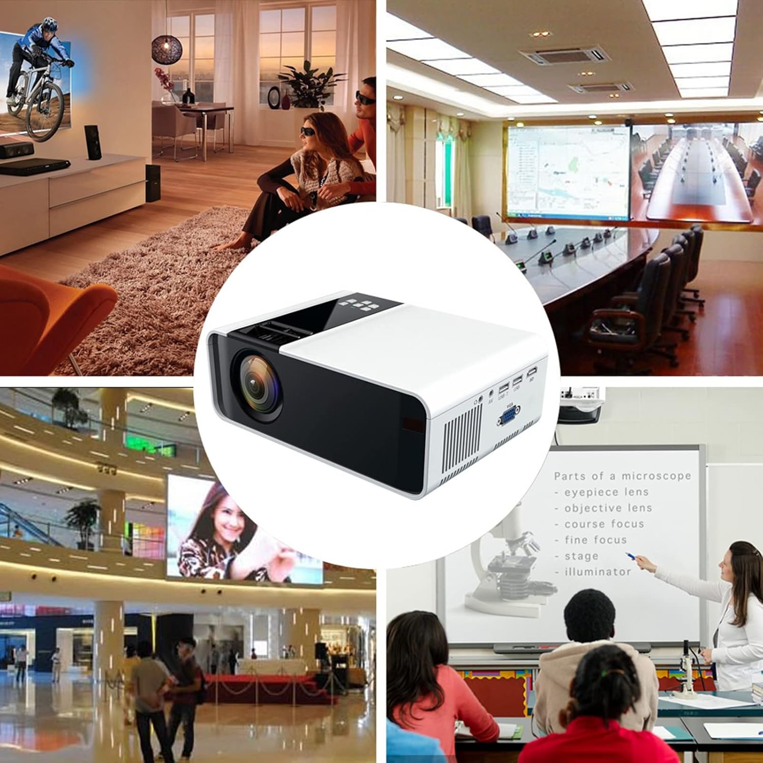 W10 Portable Projector HD 1080P LCD LED Projector (480P Standard Version) Red&Blue 3D Projector Home Cinema for Indoor/Outdoor with Rich Expansion Interface etc. (AU Plug)