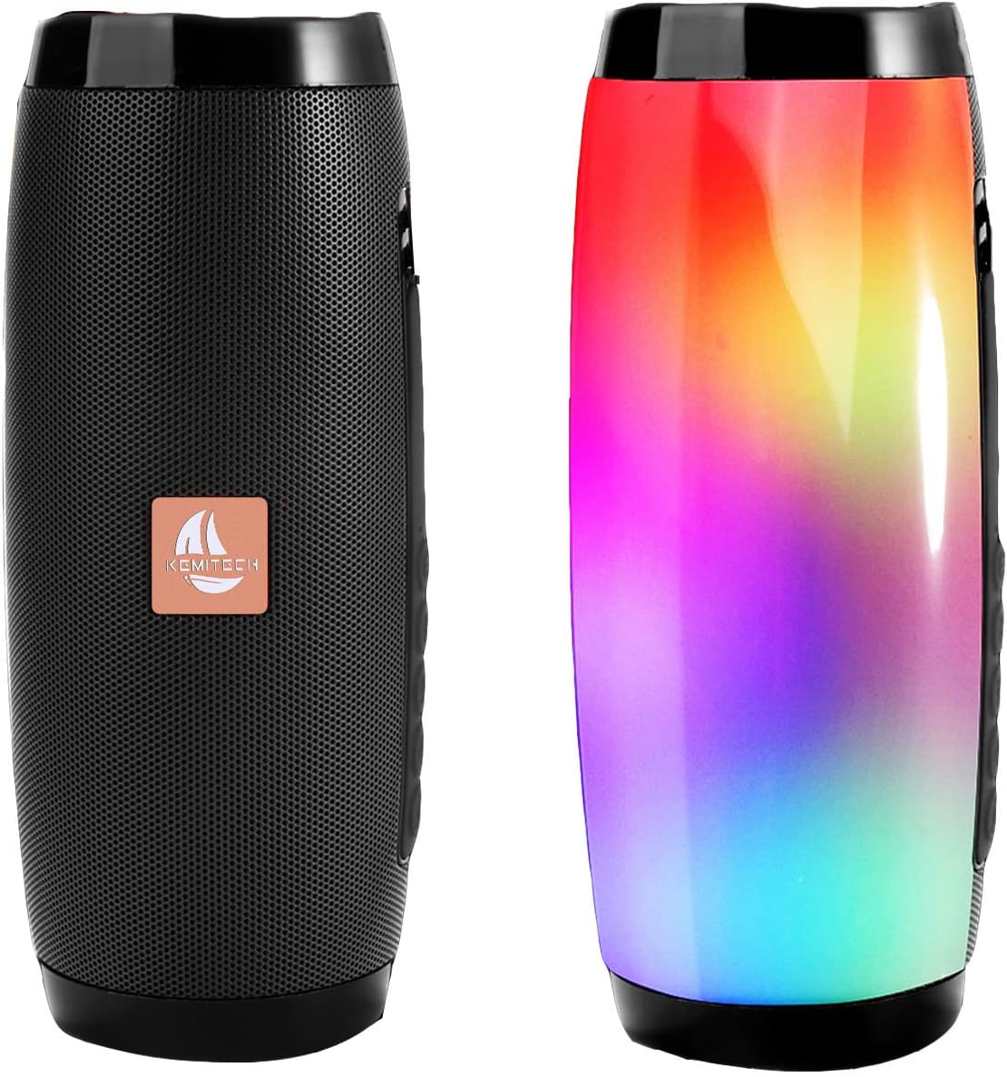 Portable Bluetooth Speakers with LED Lights, Powerful Bass, FM Radio, TF Card, Aux Playback, Black