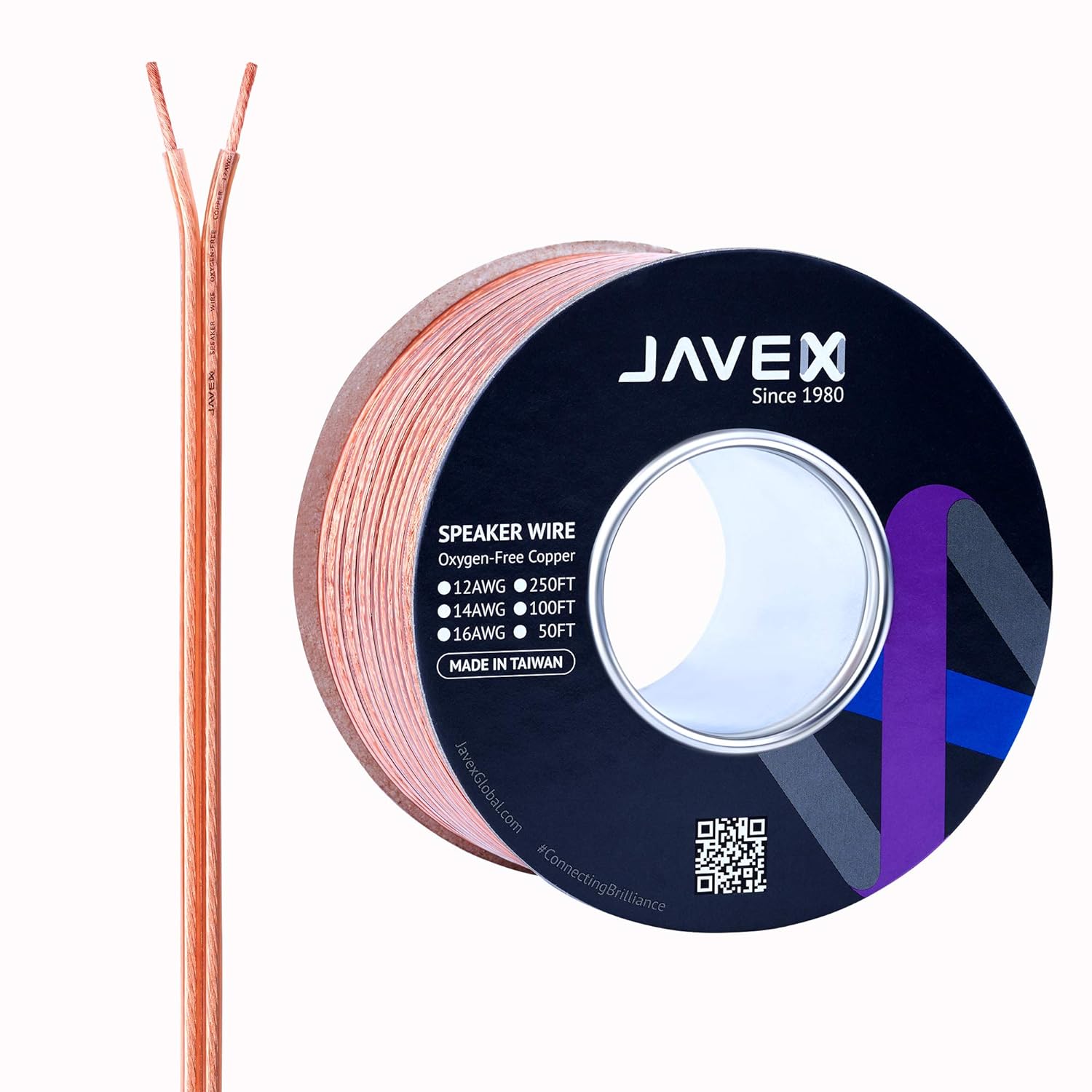 JAVEX 12-Gauge AWG Speaker Wire OFC Oxygen-Free Copper 99.9% Cable for Hi-Fi Systems, Mixer, Amplifiers, AV receivers, Home Theater, Subwoofer, Soundbar, 50 FT